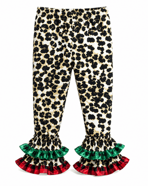 ILTEX Apparel Cheetah Ruffle Green Red Plaid Pants