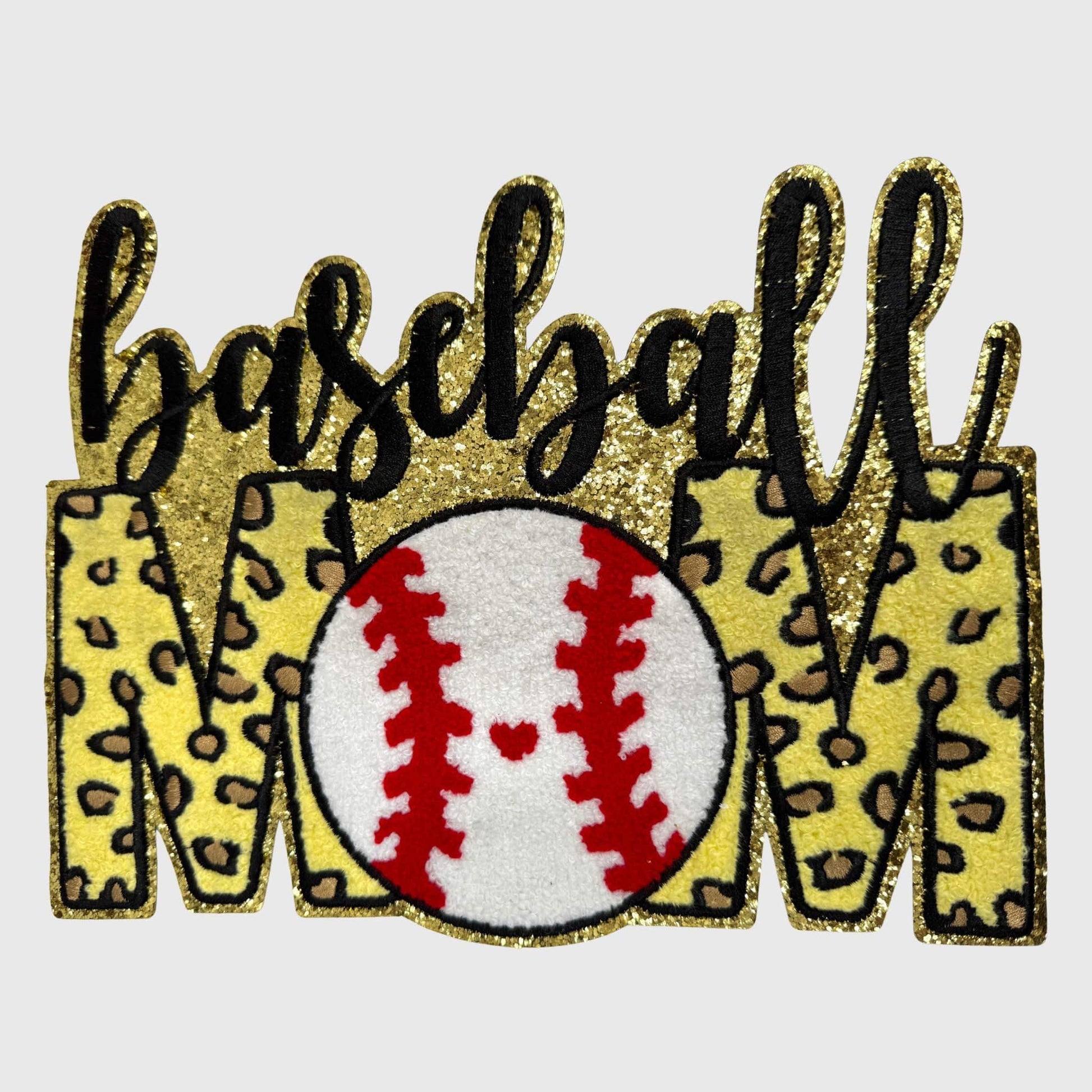 ILTEX Apparel Chenille Patches Baseball Mom CP12341 - Glitter Leopard Sports Mom Chenille Patch Collection