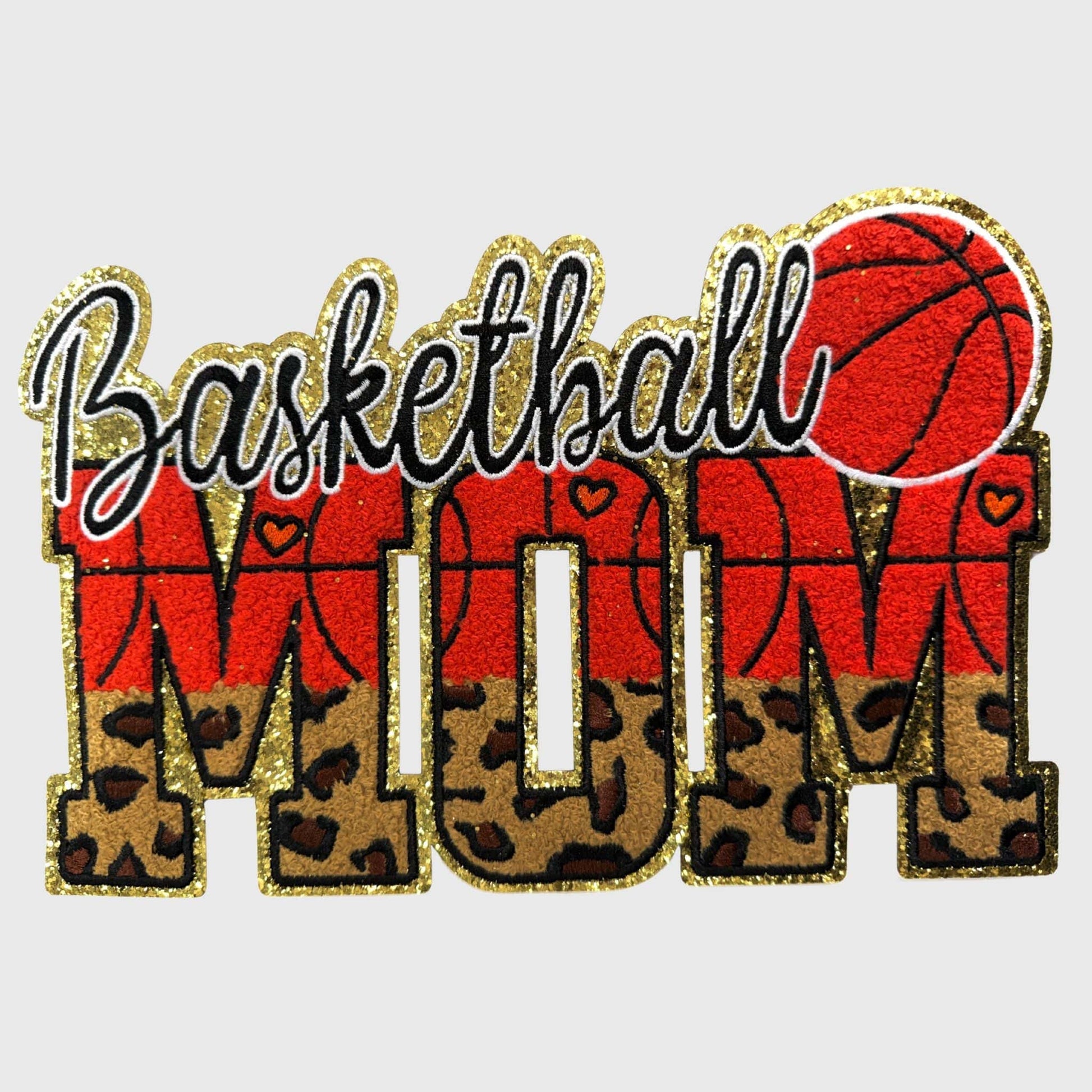 ILTEX Apparel Chenille Patches Basketball Mom CP12341 - Glitter Leopard Sports Mom Chenille Patch Collection