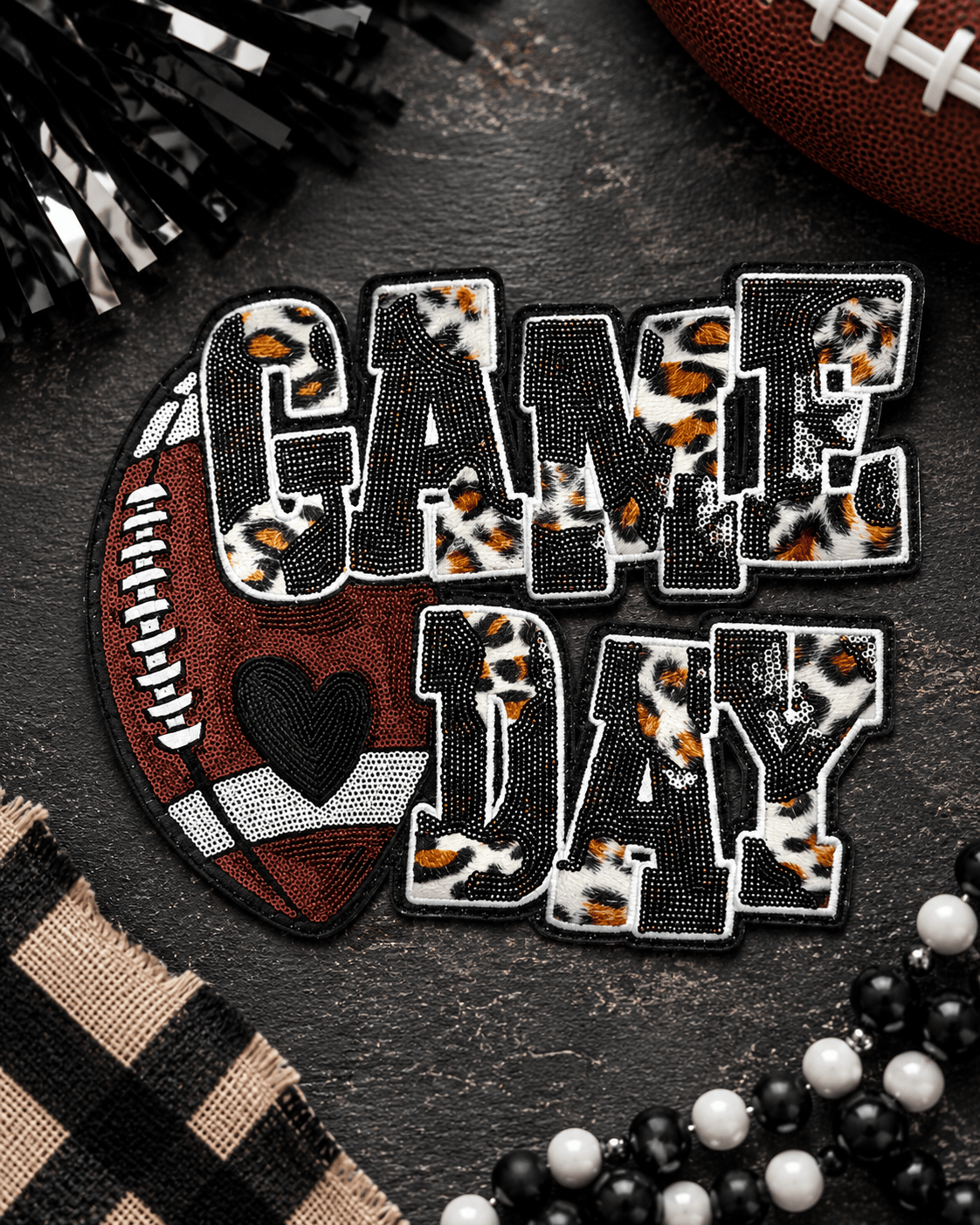 ILTEX Apparel Chenille Patches Black CP1212 - Game Day Football Cheetah Patch