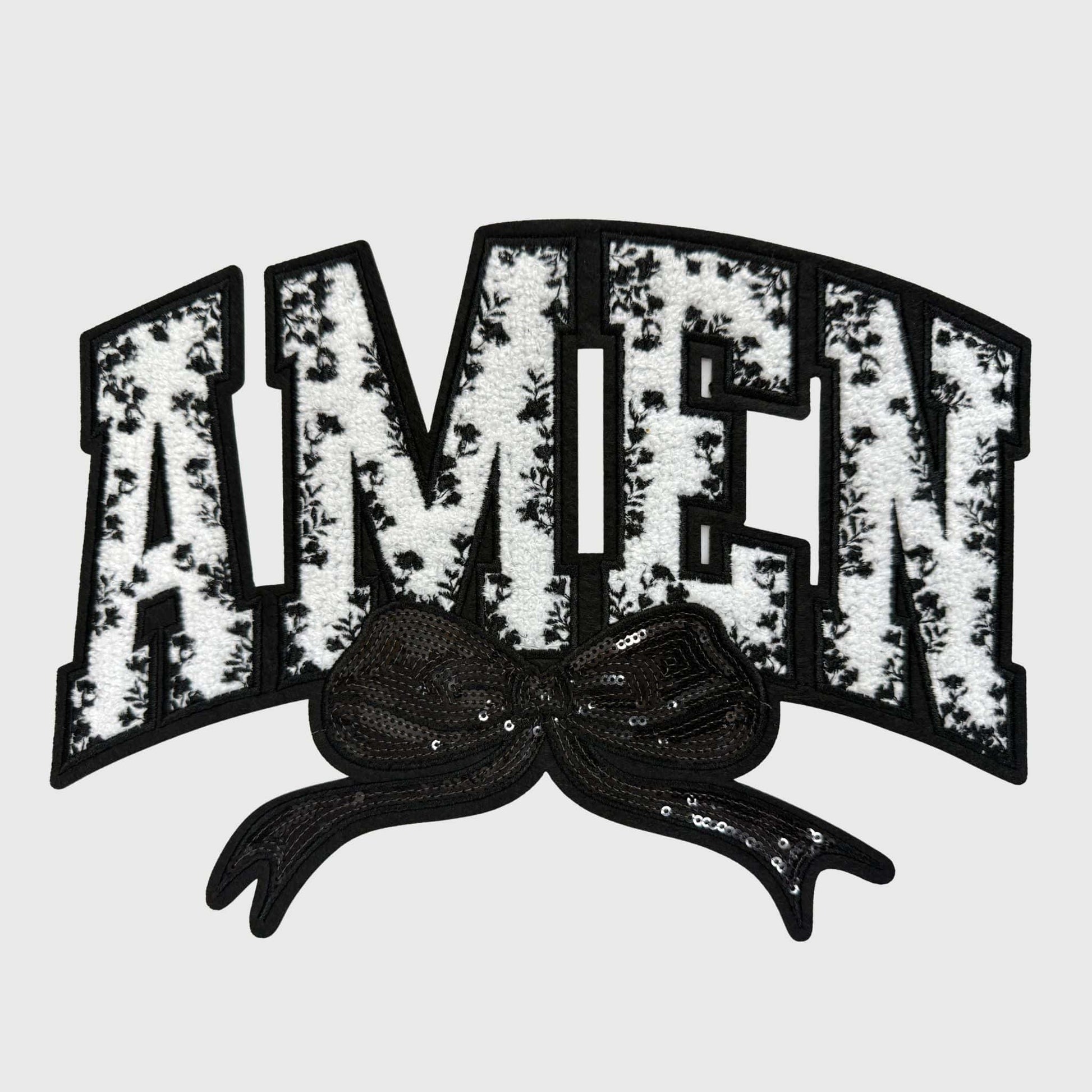 ILTEX Apparel Chenille Patches Black CP12340 - Amen Floral Chenille Bow Patch