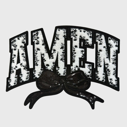ILTEX Apparel Chenille Patches Black CP12340 - Amen Floral Chenille Bow Patch