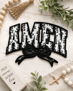 ILTEX Apparel Chenille Patches Black CP1240 - Amen Floral Chenille Bow Patch