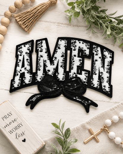 ILTEX Apparel Chenille Patches Black CP1240 - Amen Floral Chenille Bow Patch