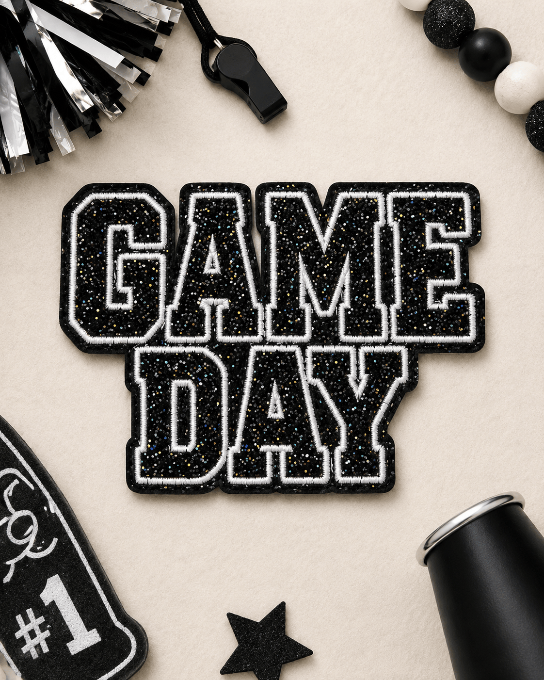 ILTEX Apparel Chenille Patches Black CP1246 - Glittery Game Day Hat Patches