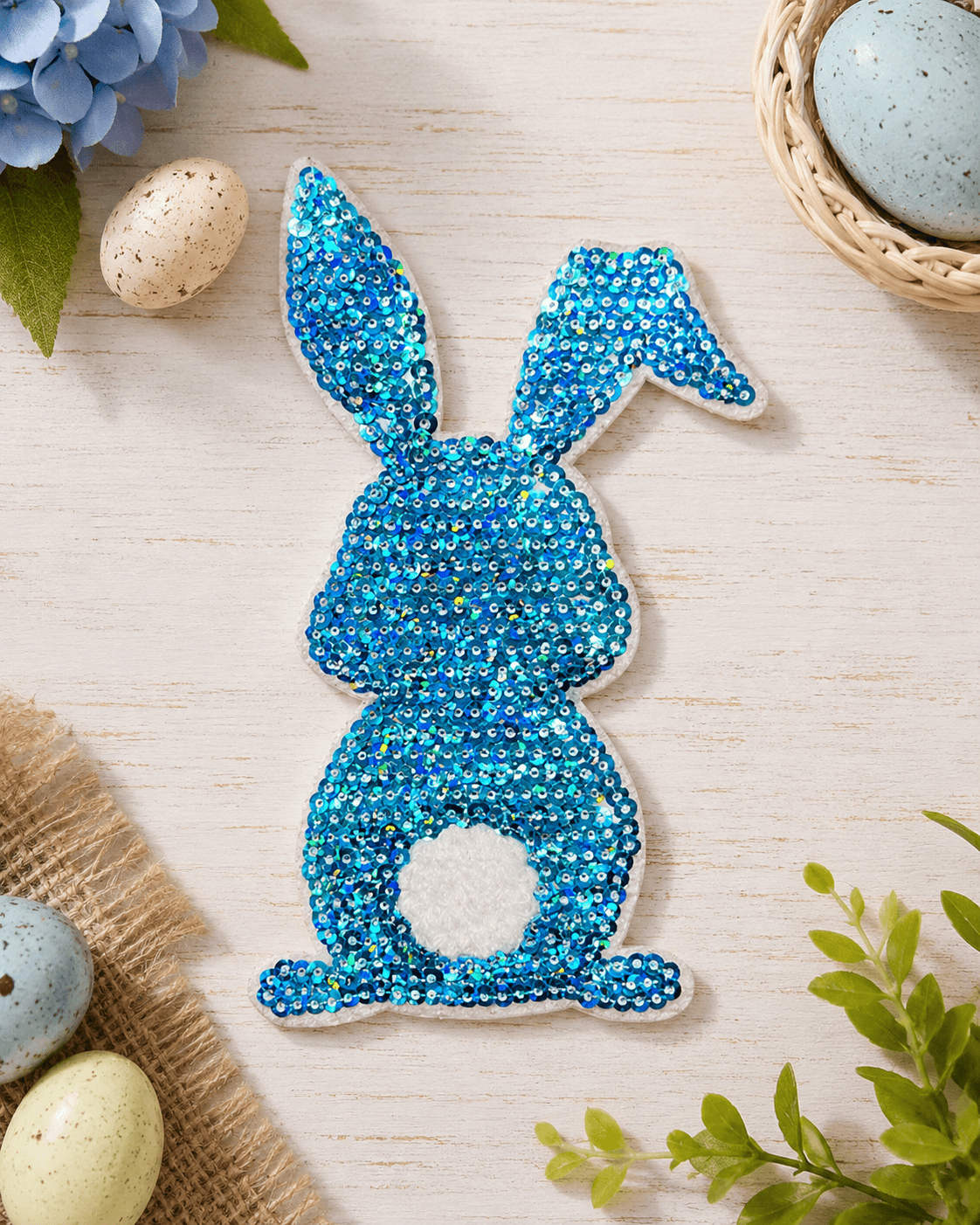 ILTEX Apparel Chenille Patches Blue CP1052 - Easter Rabbit Chenille Sequin Patch (Small)