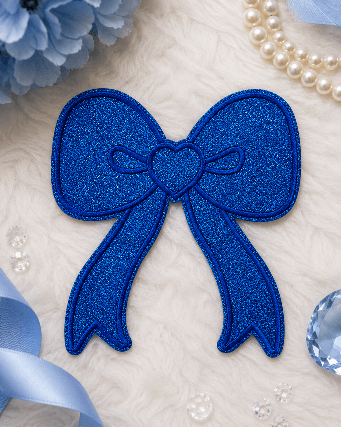 ILTEX Apparel Chenille Patches Blue CP1211 - Glittery bow Patch