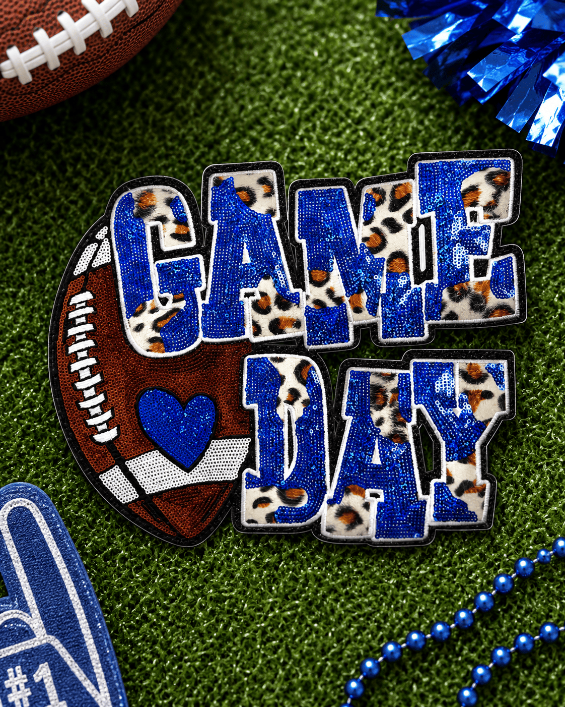 ILTEX Apparel Chenille Patches Blue CP1212 - Game Day Football Cheetah Patch