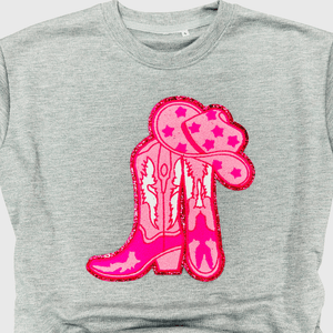 ILTEX Apparel Chenille Patches CP1017 - Pink Cowboy Boots Chenille Patch