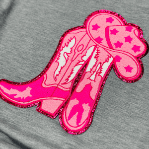 ILTEX Apparel Chenille Patches CP1017 - Pink Cowboy Boots Chenille Patch