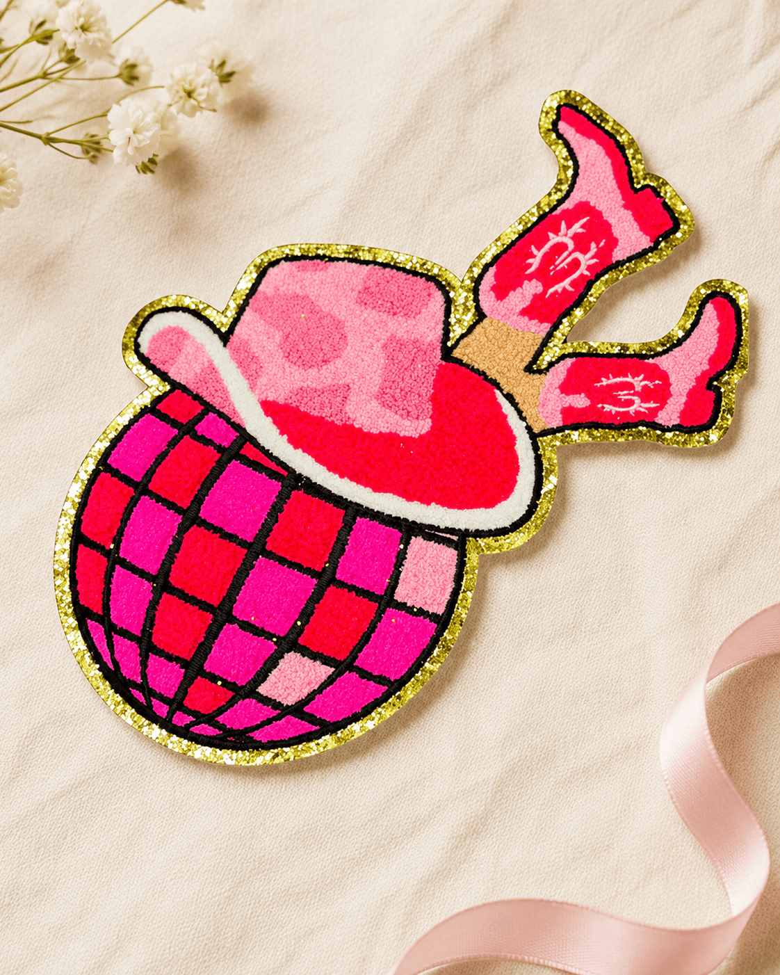 ILTEX Apparel Chenille Patches CP1046 - Disco Ball Cowboy Chenille Sequin Patch
