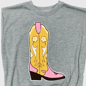 ILTEX Apparel Chenille Patches CP1056 - Cowboy Boot Pink Tan Chenille Patch
