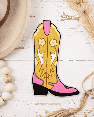 ILTEX Apparel Chenille Patches CP1056 - Cowboy Boot Pink Tan Chenille Patch