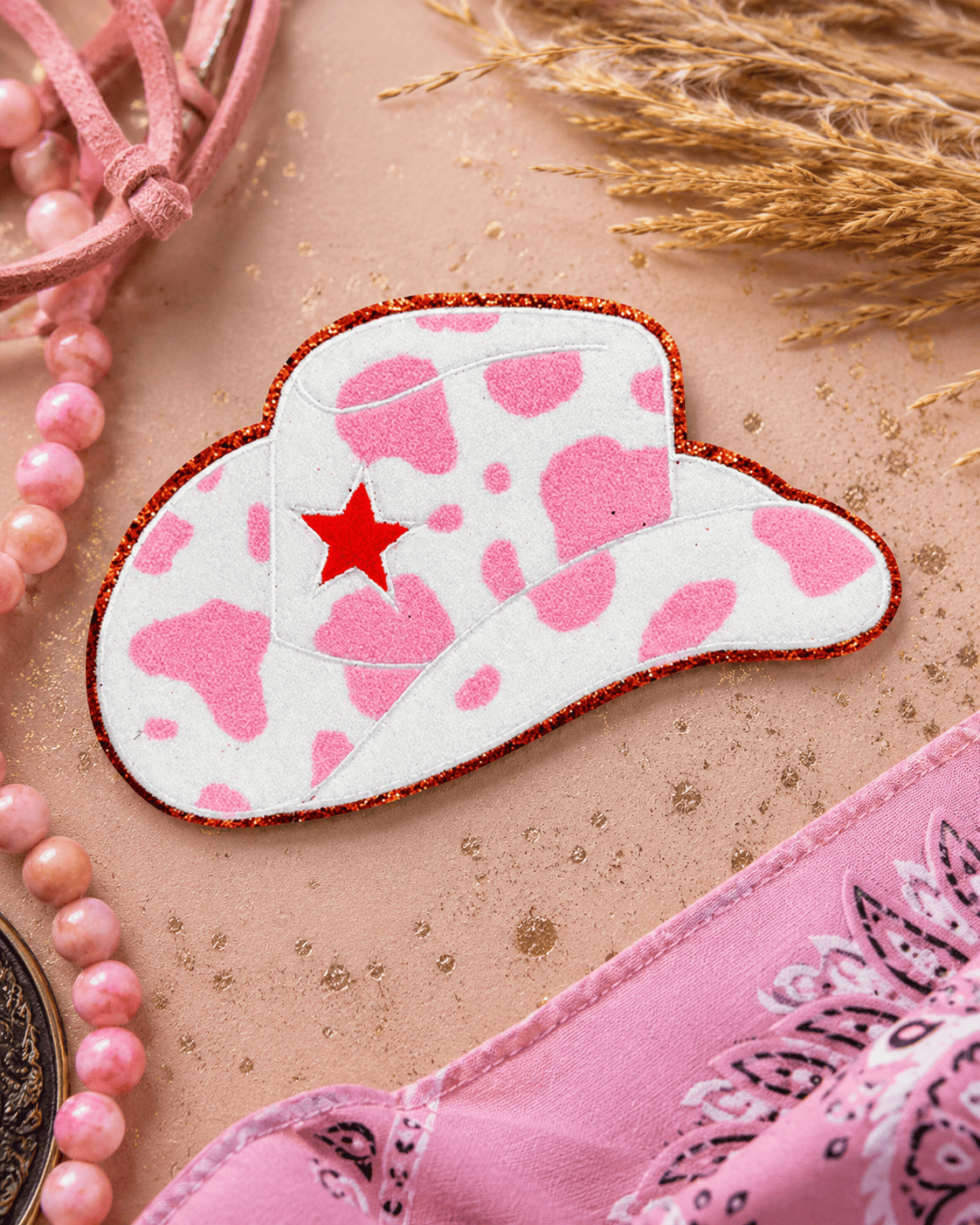 ILTEX Apparel Chenille Patches CP1063 -Pink Cowboy Hat Chenille Patch