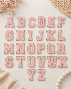 ILTEX Apparel Chenille Patches CP1092 -  Pink with Gold Chenille Letters