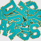 ILTEX Apparel Chenille Patches CP1093 -  Turquoise with Gold Chenille Letters