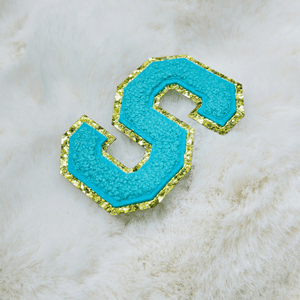 ILTEX Apparel Chenille Patches CP1093 -  Turquoise with Gold Chenille Letters