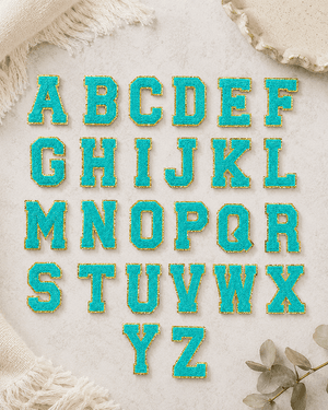 ILTEX Apparel Chenille Patches CP1093 -  Turquoise with Gold Chenille Letters