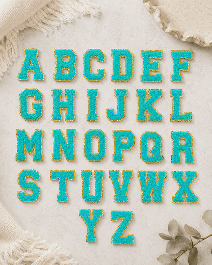 ILTEX Apparel Chenille Patches CP1093 -  Turquoise with Gold Chenille Letters