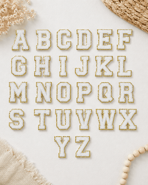 ILTEX Apparel Chenille Patches CP1094 -  White with Gold Chenille Letters