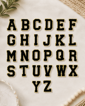 ILTEX Apparel Chenille Patches CP1095 -  Black with Gold Chenille Letters