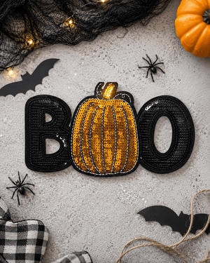 ILTEX Apparel Chenille Patches CP1102 - BOO Pumpkin Sequin Patch