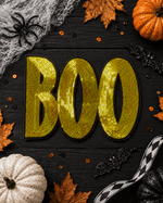 ILTEX Apparel Chenille Patches CP1103 - BOO Golden Orange Sequin Patch