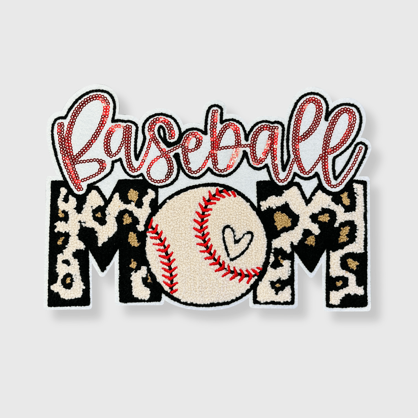 ILTEX Apparel Chenille Patches CP1107 - Baseball Mom Cheetah Heart