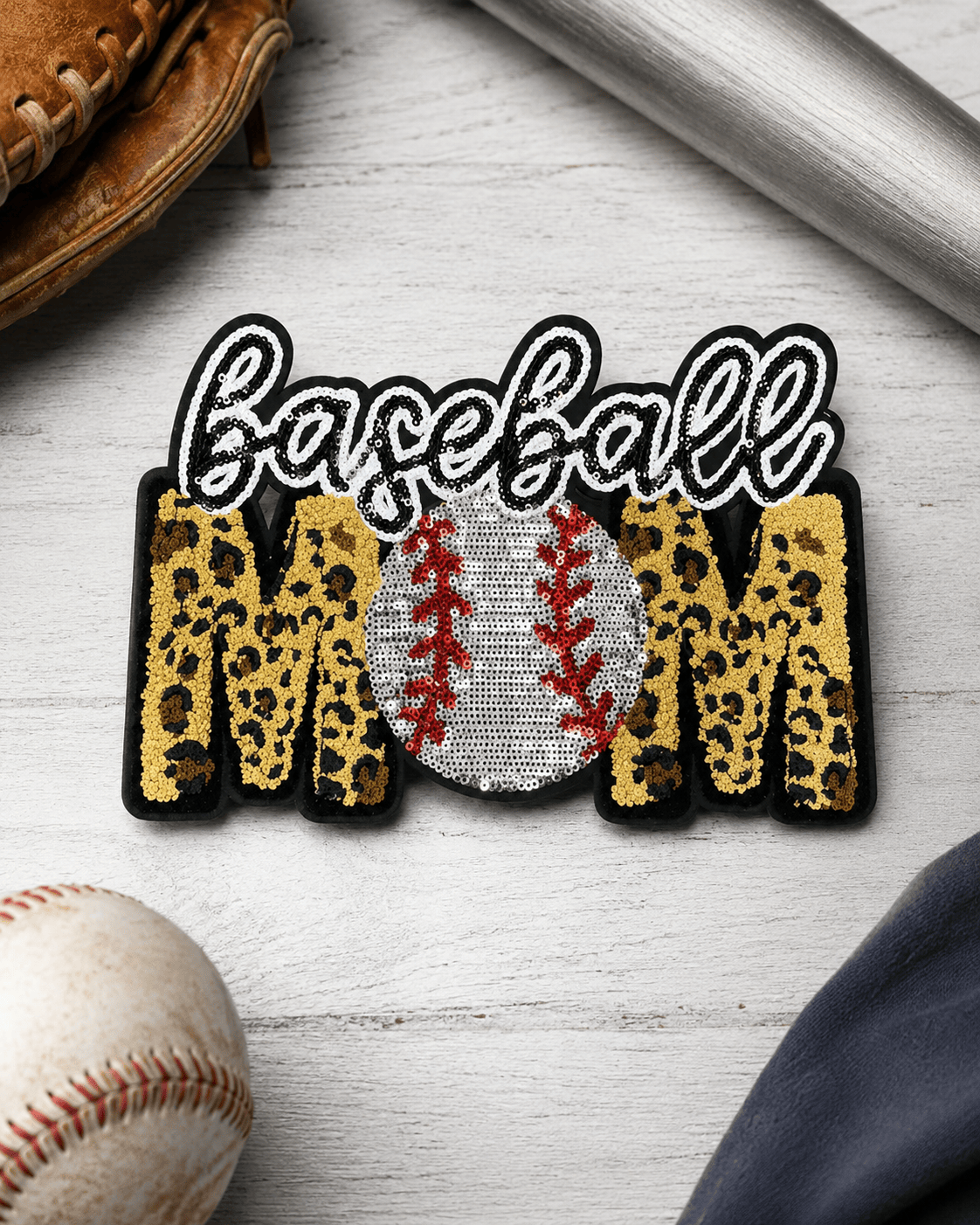 ILTEX Apparel Chenille Patches CP1109 - Baseball Mom Sequin Cheetah
