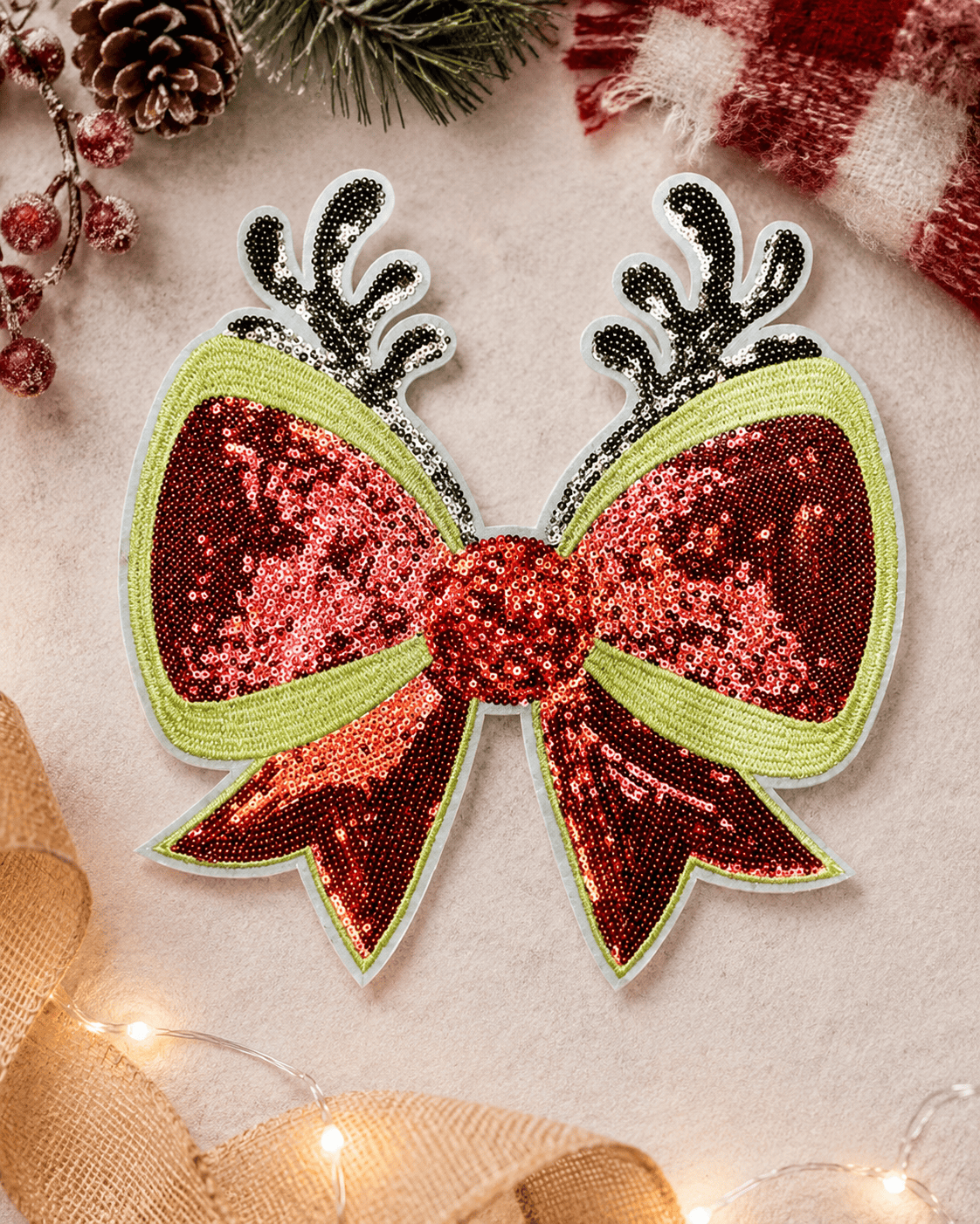 ILTEX Apparel Chenille Patches CP1169 - Reindeer Bow Patch