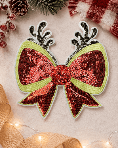 ILTEX Apparel Chenille Patches CP1169 - Reindeer Bow Patch