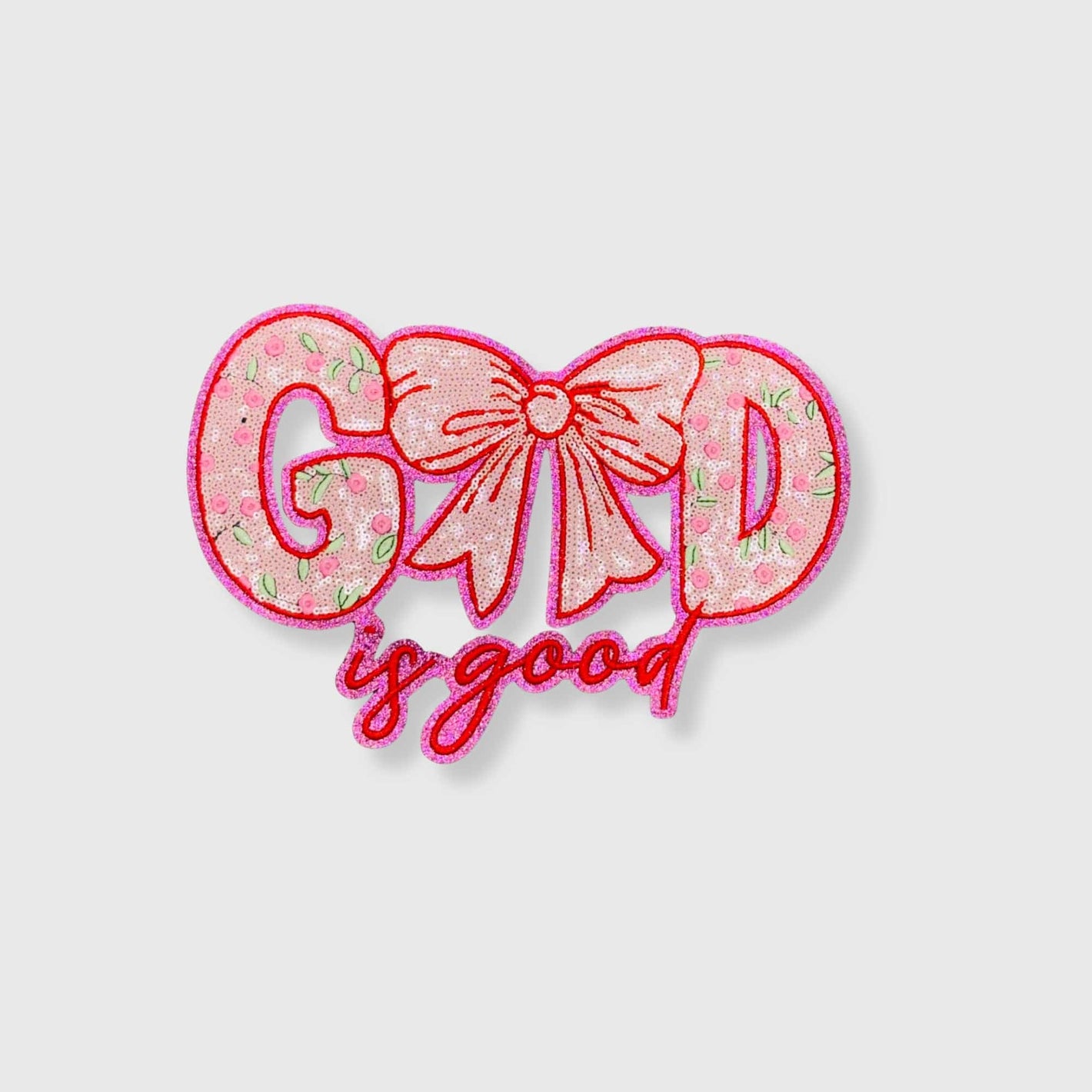 ILTEX Apparel Chenille Patches CP1182 - God Is Good Pink Bow Patch