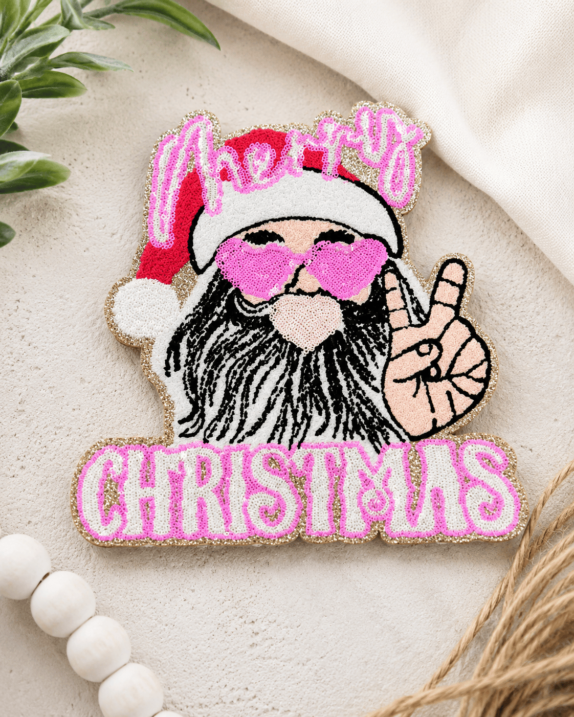 ILTEX Apparel Chenille Patches CP1188 - Pink Santa Sequin Patch