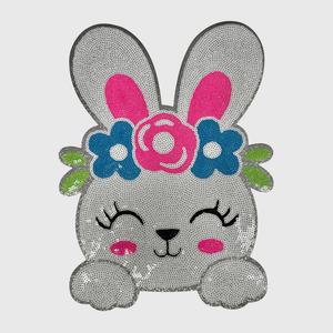 ILTEX Apparel Chenille Patches CP1194 - Flower Easter Bunny Sequin Patch
