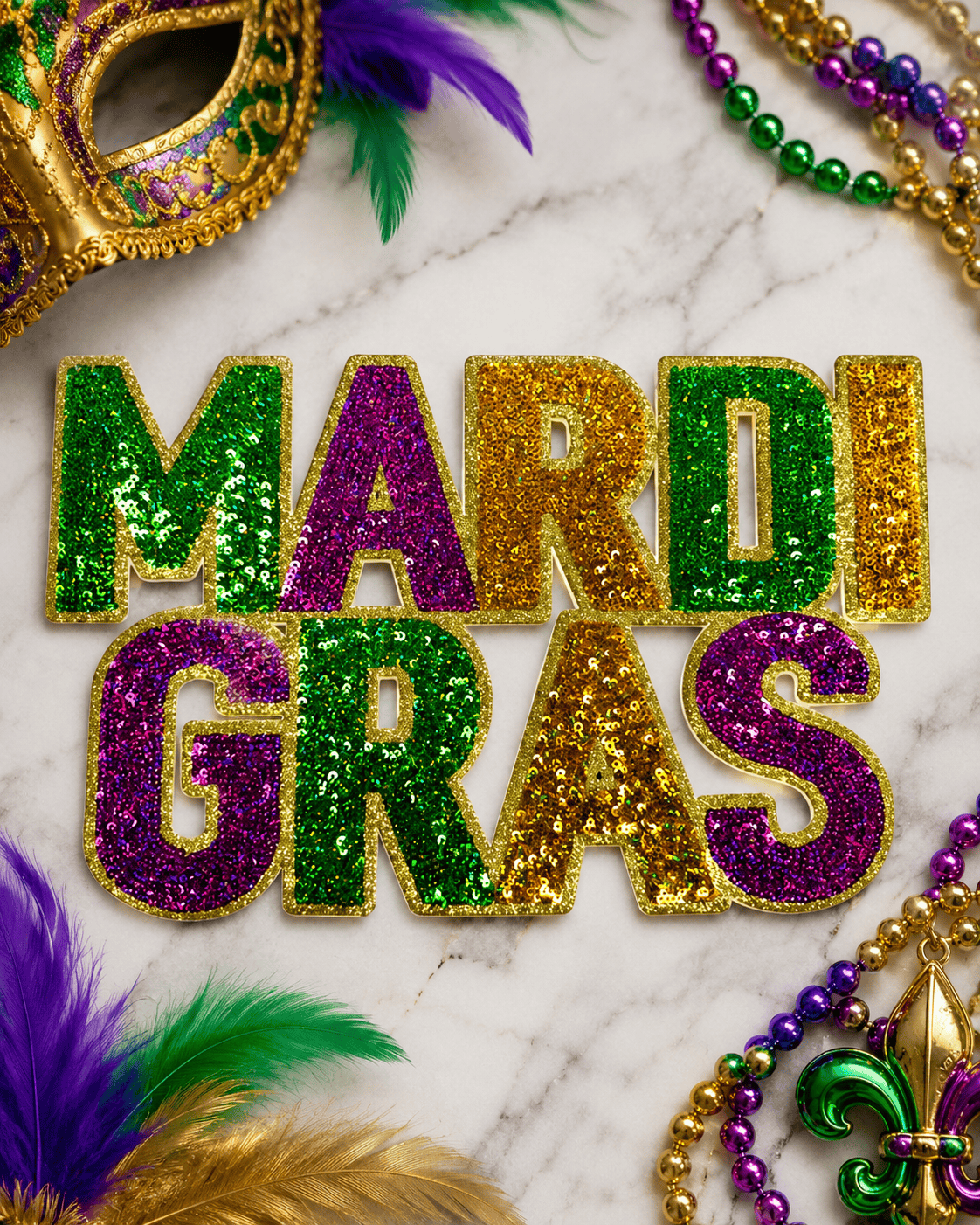 ILTEX Apparel Chenille Patches CP1201 - Mardi Gras Sequin Patch 2.0
