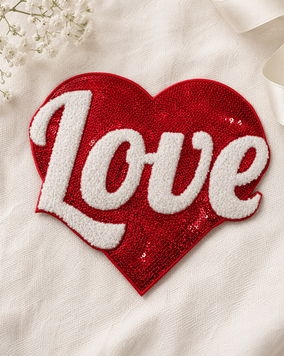 ILTEX Apparel Chenille Patches CP1208 - Red Sequin Love Patch
