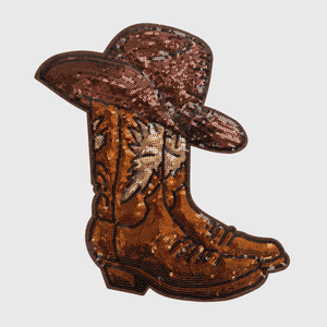 ILTEX Apparel Chenille Patches CP1218 - Brown Cowboy Boots & Hat Sequin Patch