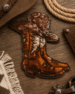 ILTEX Apparel Chenille Patches CP1218 - Brown Cowboy Boots & Hat Sequin Patch