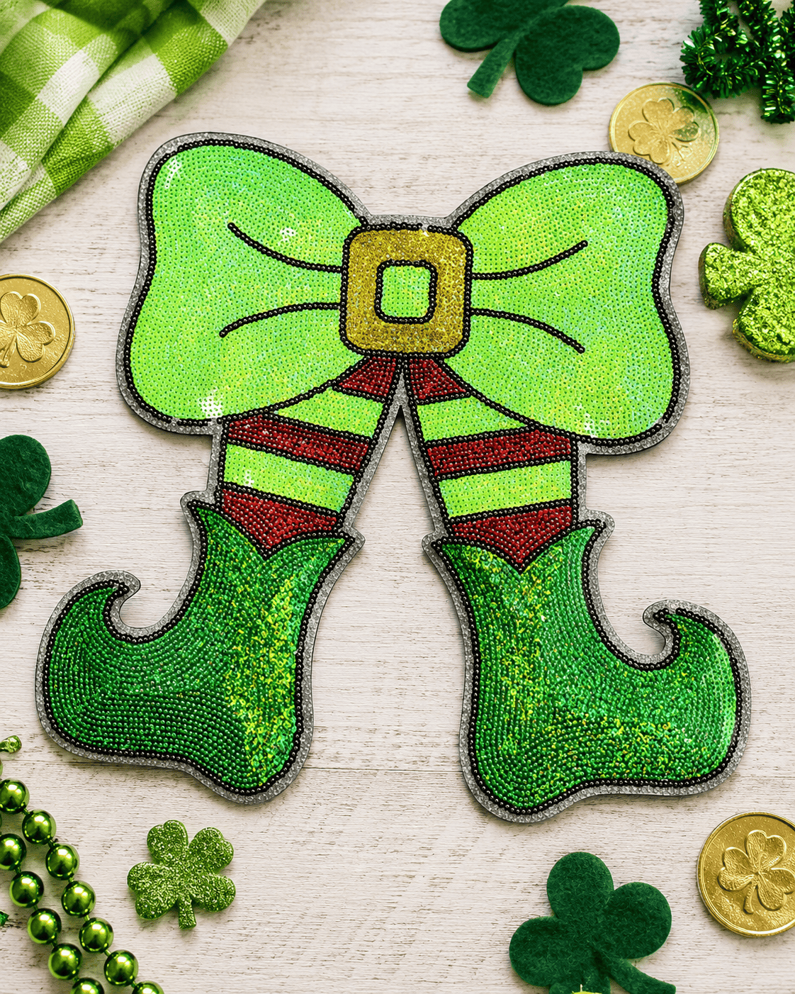 ILTEX Apparel Chenille Patches CP1219 - Elf Bow Boots Sequin Patch