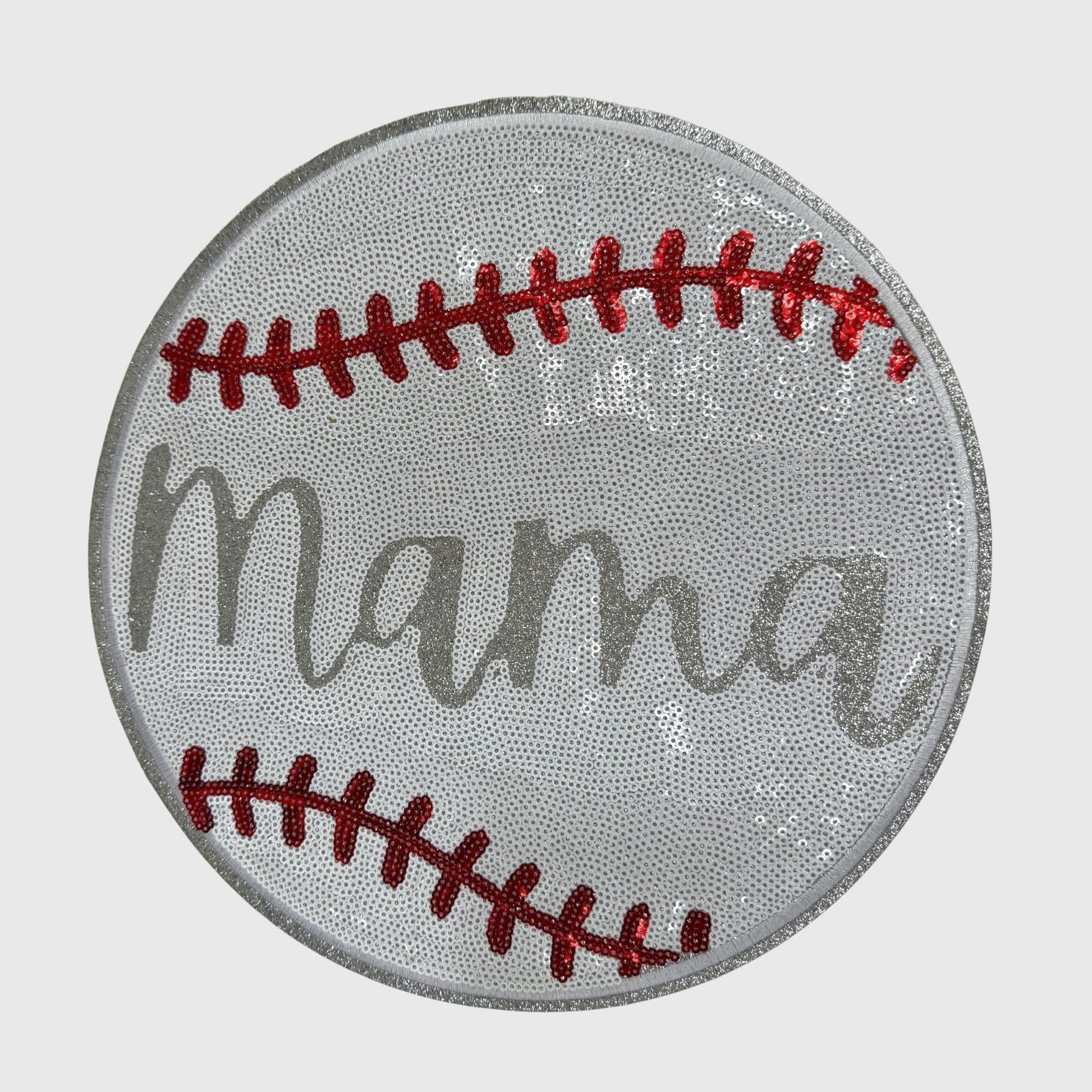 ILTEX Apparel Chenille Patches CP1220 - Silver Sequin Mama Baseball Patch