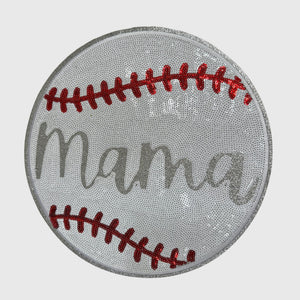 ILTEX Apparel Chenille Patches CP1220 - Silver Sequin Mama Baseball Patch