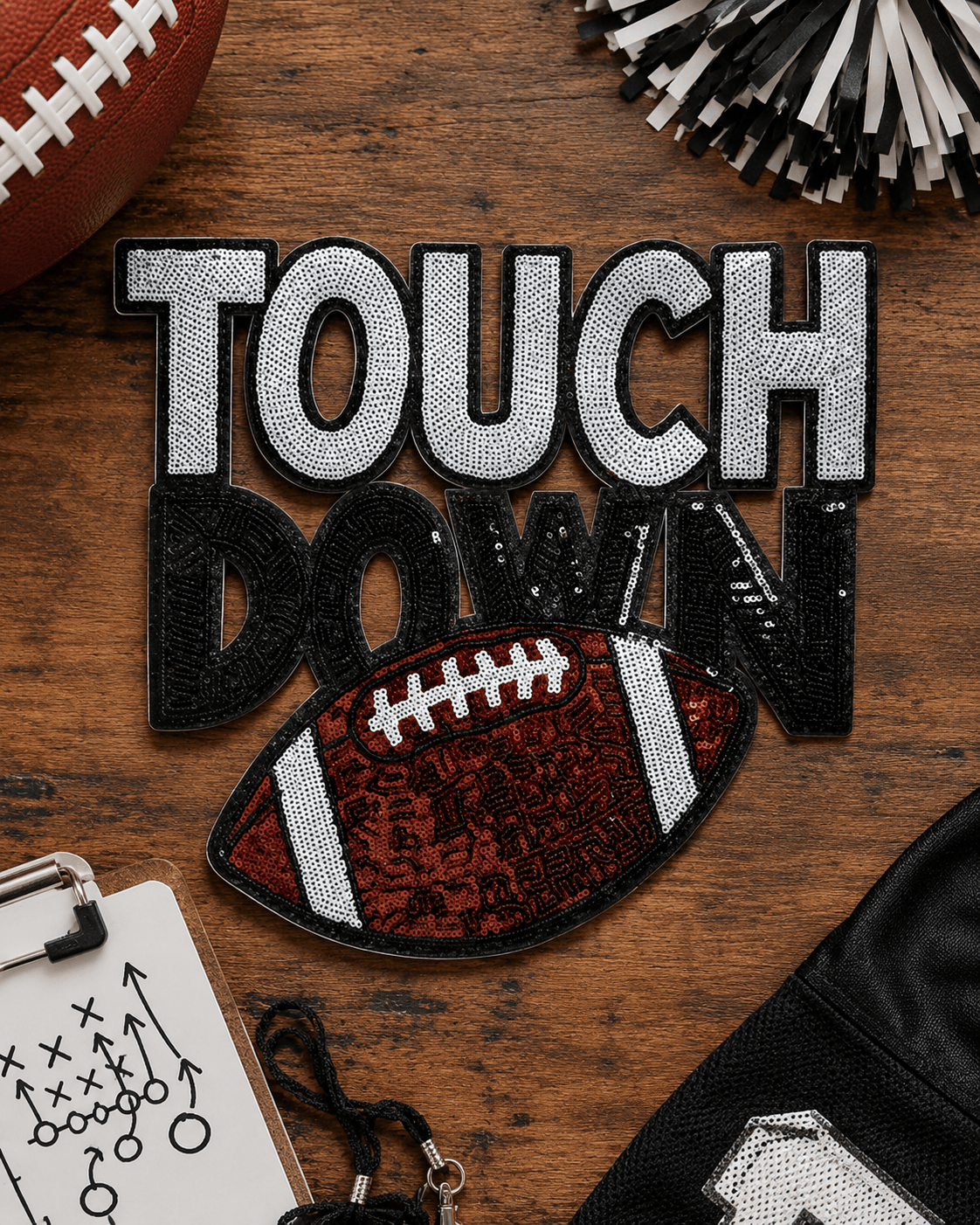 ILTEX Apparel Chenille Patches CP1220 - Touch Down Football Sequin Patch