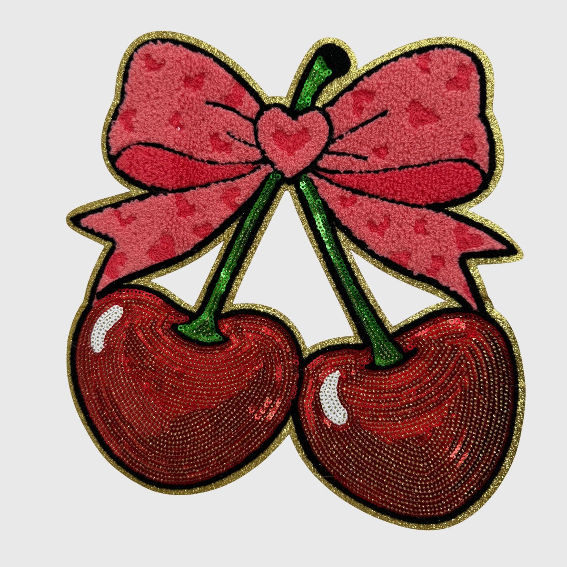 ILTEX Apparel Chenille Patches CP1227 - Sequin Cherry Bow Patch 2.0