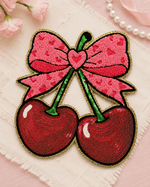 ILTEX Apparel Chenille Patches CP1227 - Sequin Cherry Bow Patch 2.0
