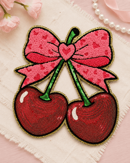 ILTEX Apparel Chenille Patches CP1227 - Sequin Cherry Bow Patch 2.0