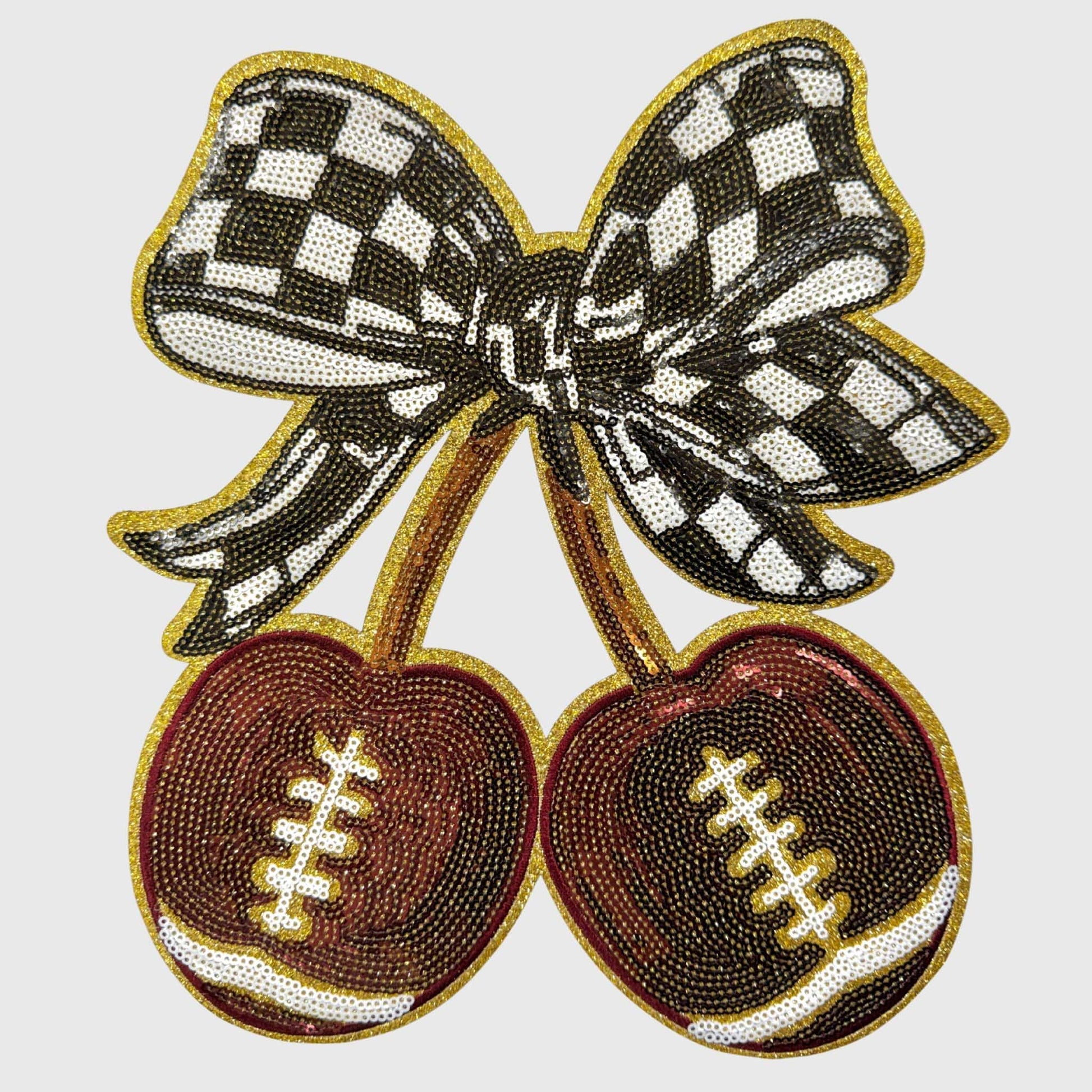 ILTEX Apparel Chenille Patches CP12336 - Football Bow Cherry Sequin Patch