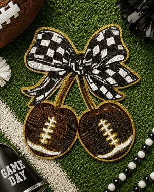 ILTEX Apparel Chenille Patches CP1236 - Football Bow Cherry Sequin Patch