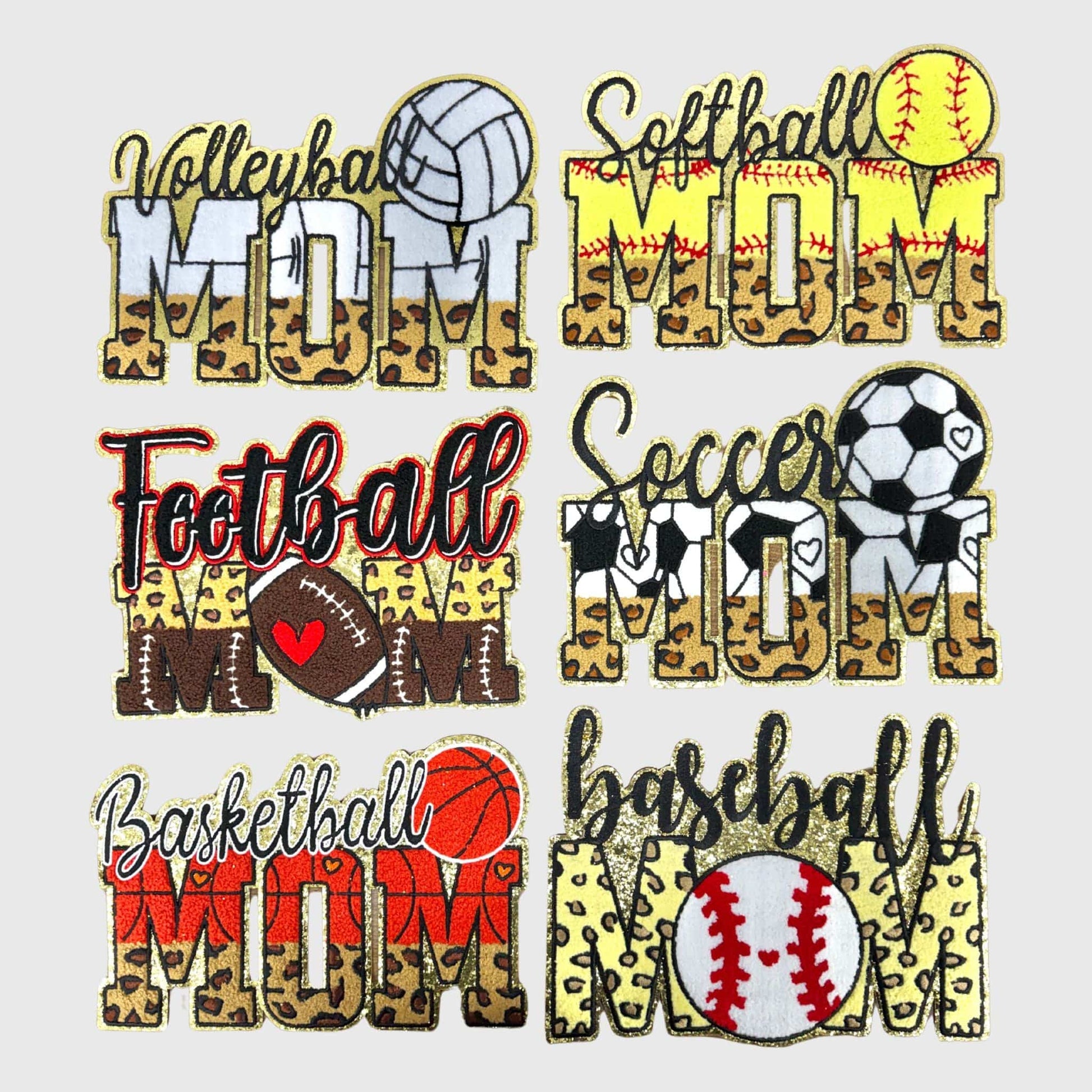 ILTEX Apparel Chenille Patches CP1241 - Glitter Leopard Sports Mom Chenille Patch Collection