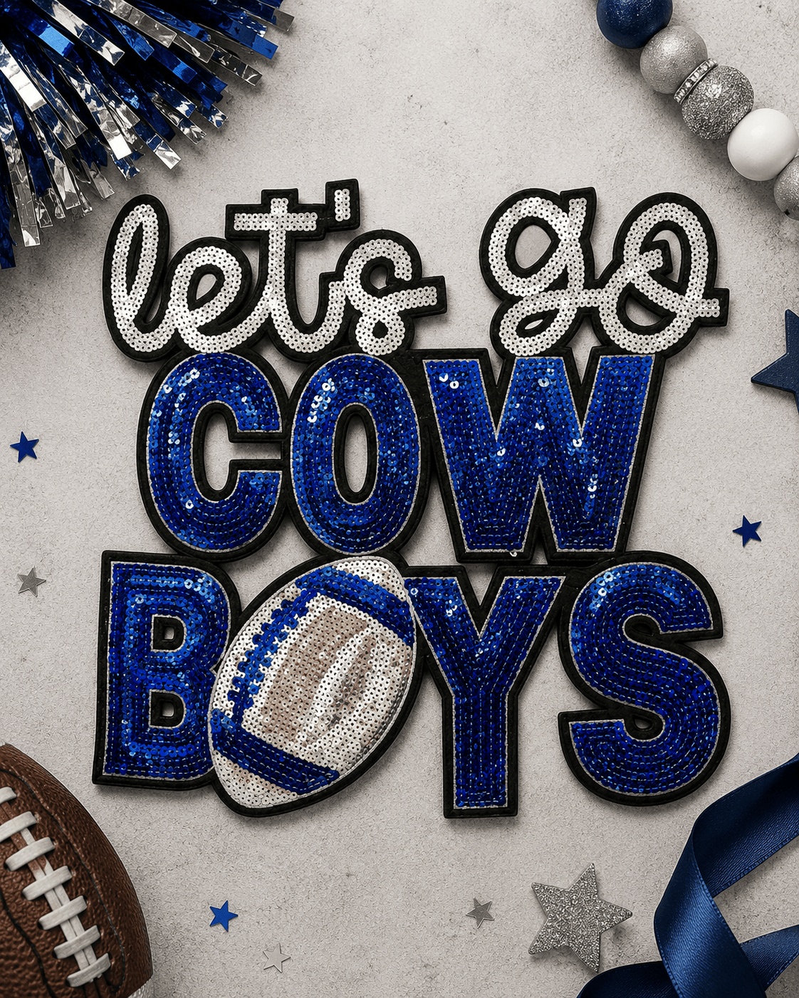 ILTEX Apparel Chenille Patches CP1244 - Let's Go Cow Boys Sequin Patch