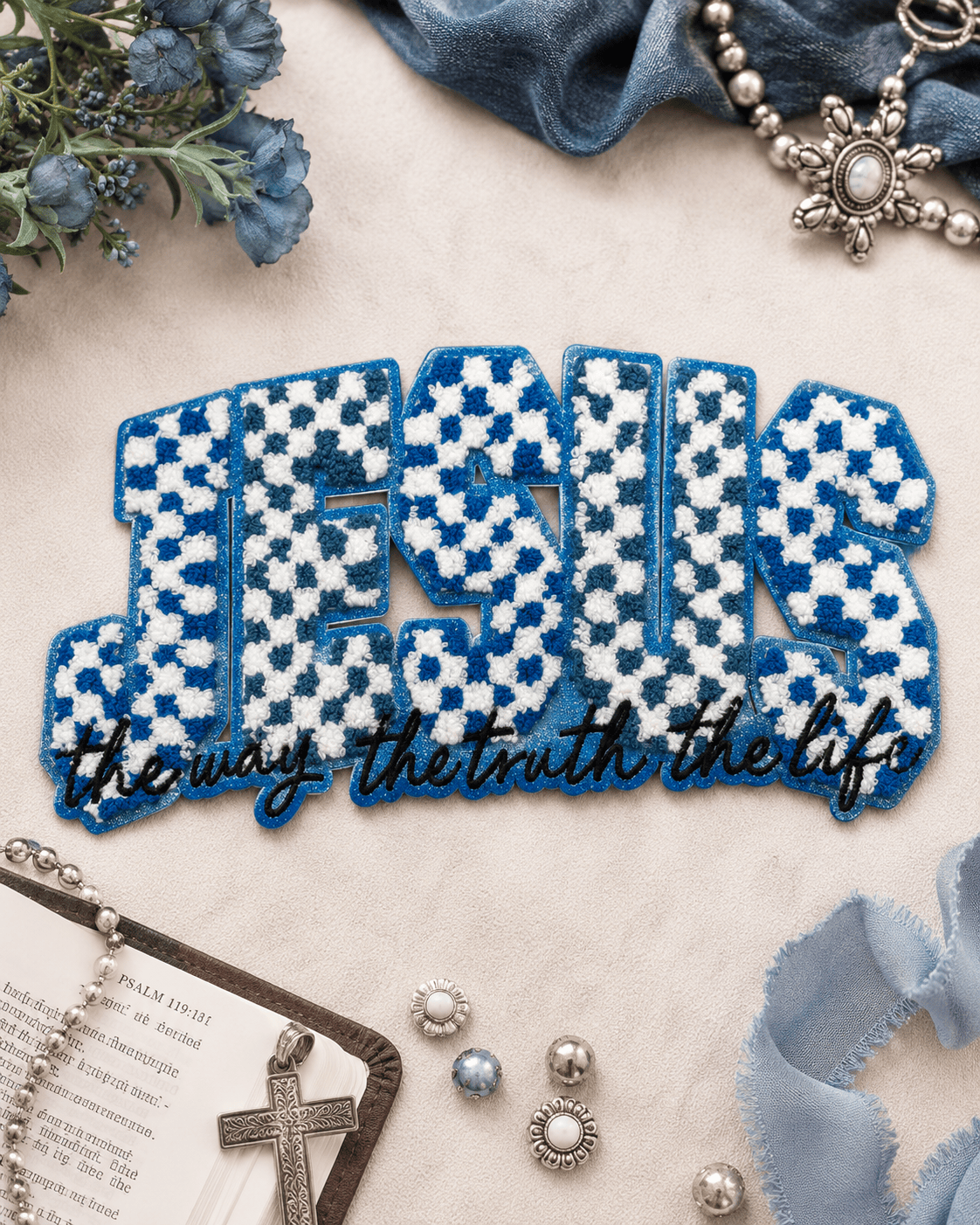 ILTEX Apparel Chenille Patches CP1258 -  Jesus Blue Patch